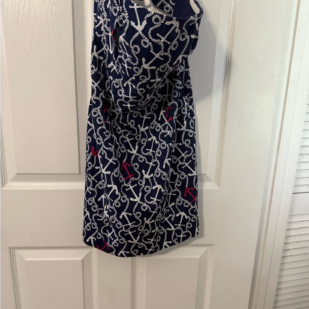 Lilly Pulitzer Strapless Dress in Navy and White with Anchor design. - Picture 4 of 8